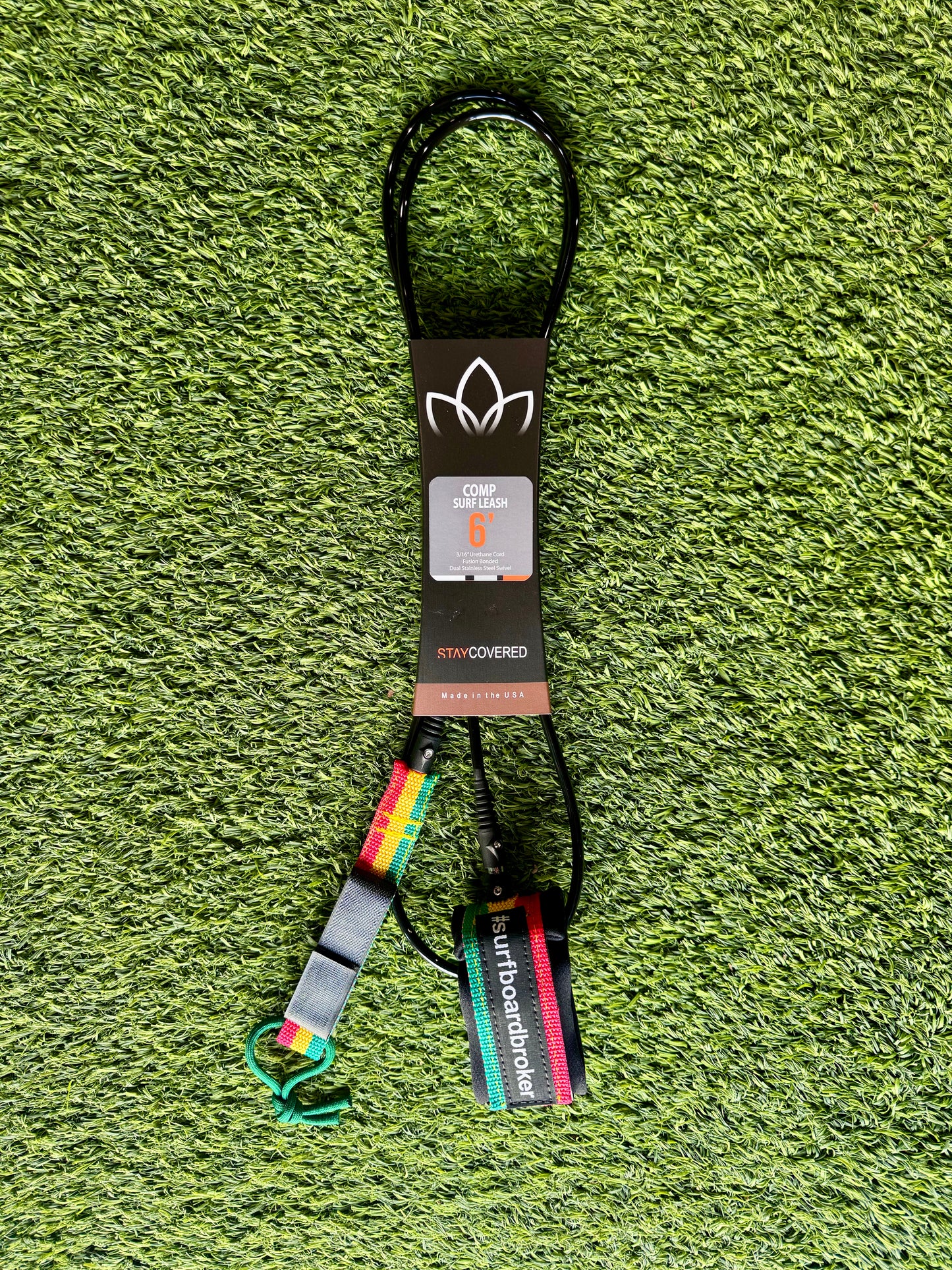 Leash 6.0’ Comp. Surfboardbroker x StayCovered Collaboration - Rasta Color (New)