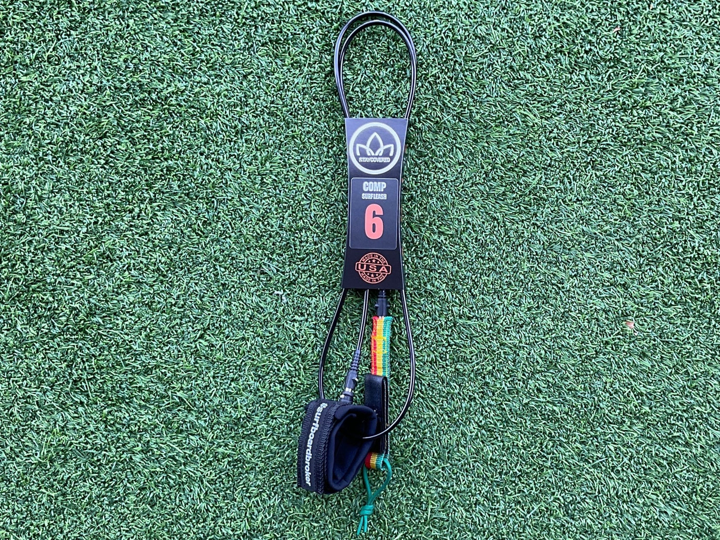 Leash 6.0’ Comp. Surfboardbroker x StayCovered Collaboration - Rasta & Black (New) - Surfboardbroker