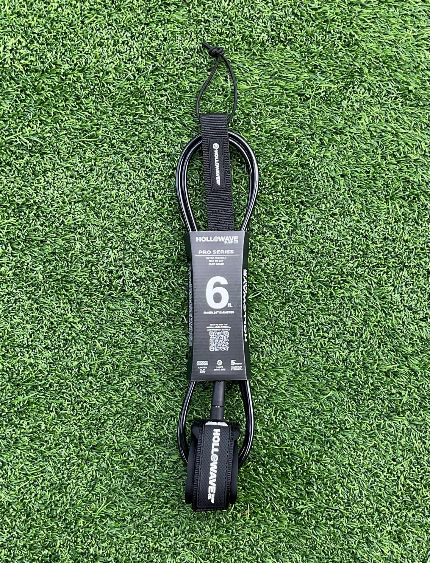 Hollowave Surf Co. Pro Series Black 6ft Surfboard Leash (New) - Surfboardbroker