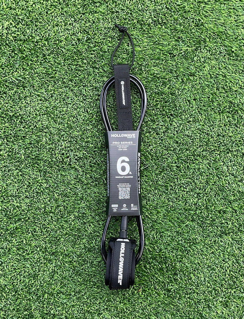 Hollowave Surf Co. Pro Series Black 6ft Surfboard Leash (New) - Surfboardbroker