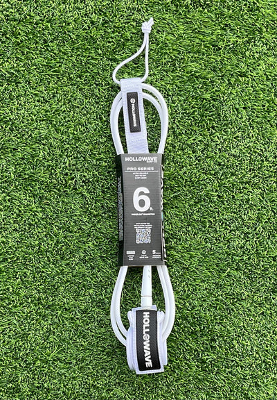 Hollowave Surf Co. Pro Series White 6ft Surfboard Leash (New) - Surfboardbroker