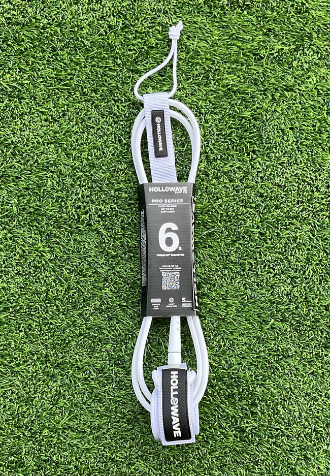 Hollowave Surf Co. Pro Series White 6ft Surfboard Leash (New) - Surfboardbroker