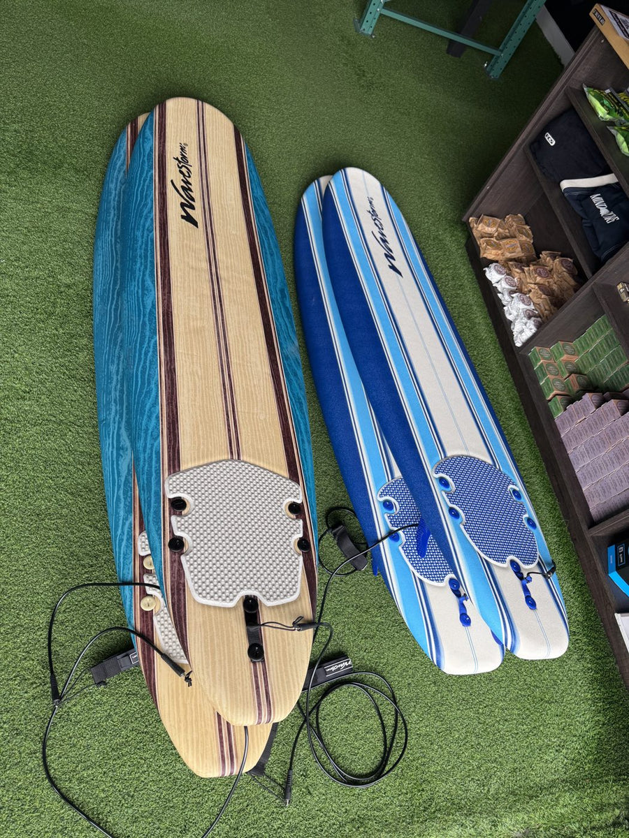 7 ft and 8 ft soft top rental surfboards at Surfboardbroker in Carlsbad
