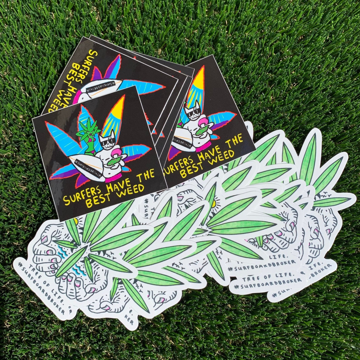 Drew Toonz “Surfers Have The Best Weed” / SpaceBatKiller “Tree Of Life Sticker (4Pack) - Surfboardbroker